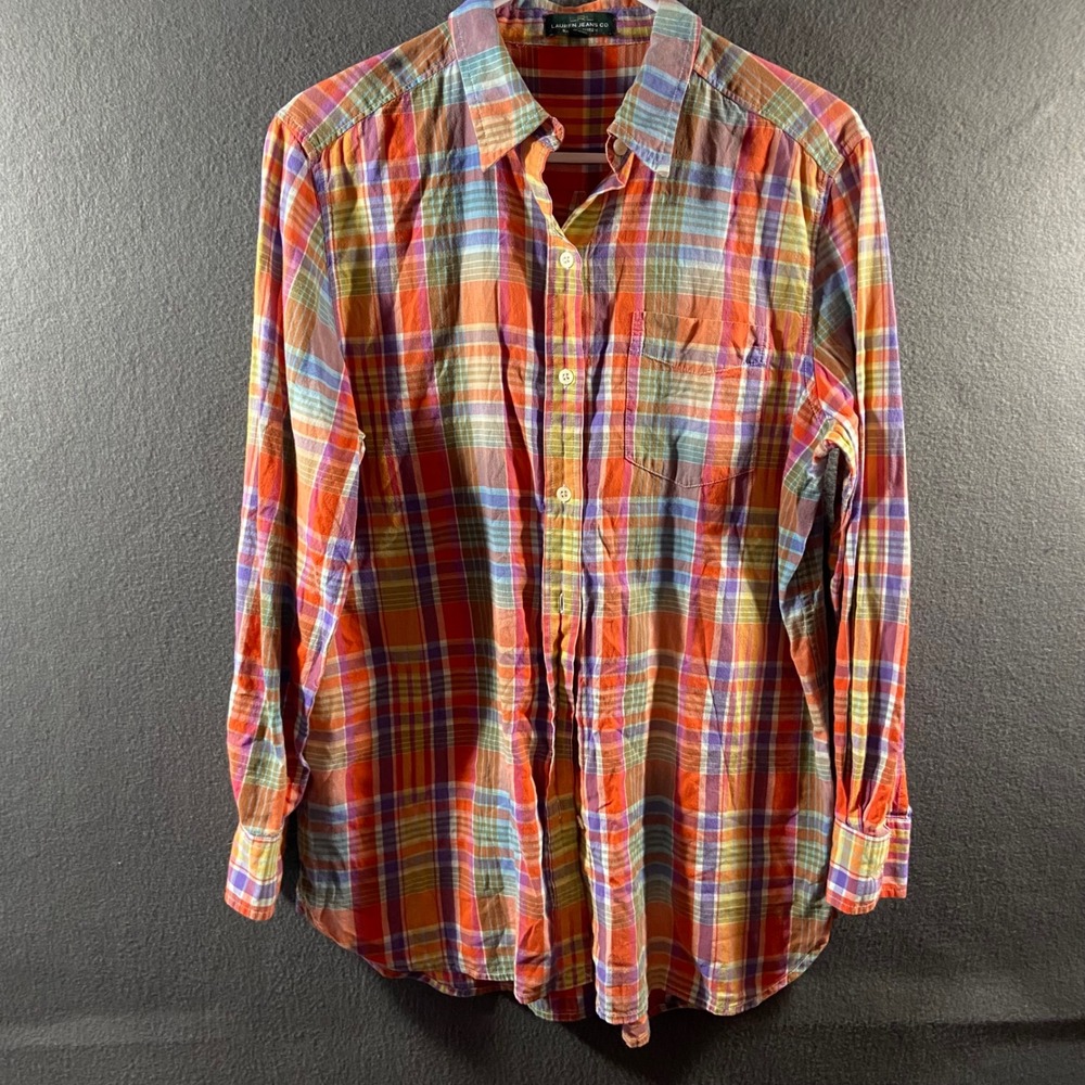 Lauren Ralph Lauren madras Plaid Shirt medium Cotton Button Up rainbow